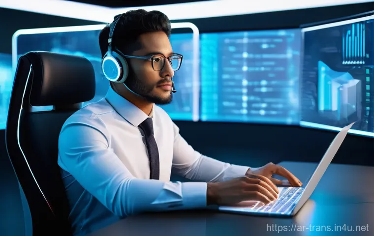 번역사 업무에서의 트렌드 - **Prompt:** A young, diverse male professional, dressed in a smart casual outfit (collared shirt, no...