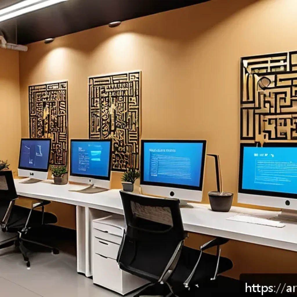 번역사 필수 소프트웨어와 활용법 - A modern collaborative translation workspace showing a diverse team of Arabic-speaking translators w...